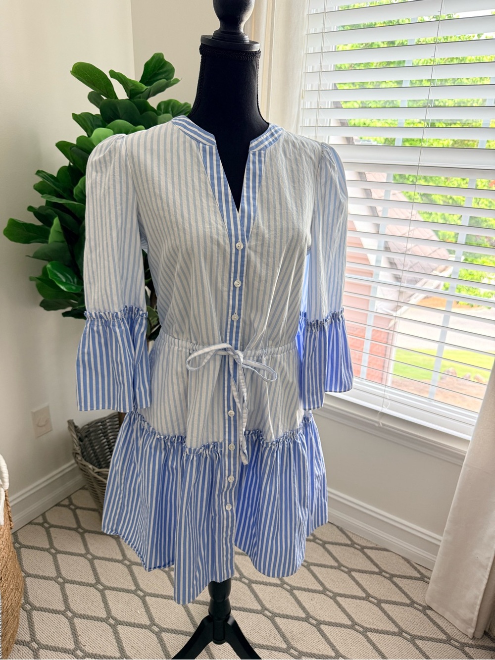 Draper James Blue and White Striped Shirtdress